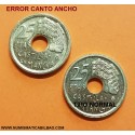 @ERROR CANTO ANCHO@ ESPAÑA 25 PESETAS 1996 LETRAS PEGADAS AL CANTO MONEDA DE LATON SC