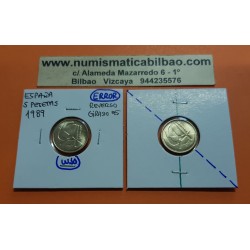 . @ERROR - REVERSO GIRADO 35º/45º@ ESPAÑA 5 PESETAS 1989 JUAN CARLOS I MONEDA DE LATON SIN CIRCULAR RARA