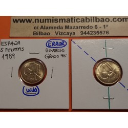 @ERROR REVERSO GIRADO 50º@ ESPAÑA 5 PESETAS 1989 JUAN CARLOS I MONEDA DE LATON SIN CIRCULAR RARA