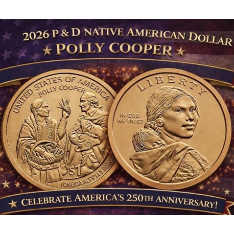 . @5/MARZO Envío - CECAS D&P@ ESTADOS UNIDOS 1 DOLAR 2026 INDIA SACAGAWEA Polly Cooper MONEDA DE LATON SC Native