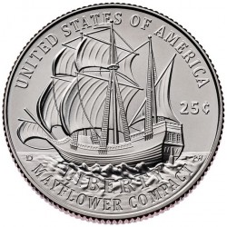 . @5/MARZO Envío@ ESTADOS UNIDOS 25 CENTAVOS 2026 D MAYFLOWER COMPACT BARCO 1776 ANNIVERSARY Quarter 1ª MONEDA DE NICKEL