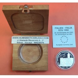 ITALIA ECU 1992 BANCO CENTRAL 35 AÑOS TRATADO DE ROMA MONEDA DE PLATA PROOF Tirada 7500 ESTUCHE y CERTIFICADO