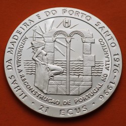 PORTUGAL 100 ESCUDOS 1989 MADEIRA PORTO SANTO 1419 1420 NAO PORTUGUESA KM.647 MONEDA DE PLATA SC