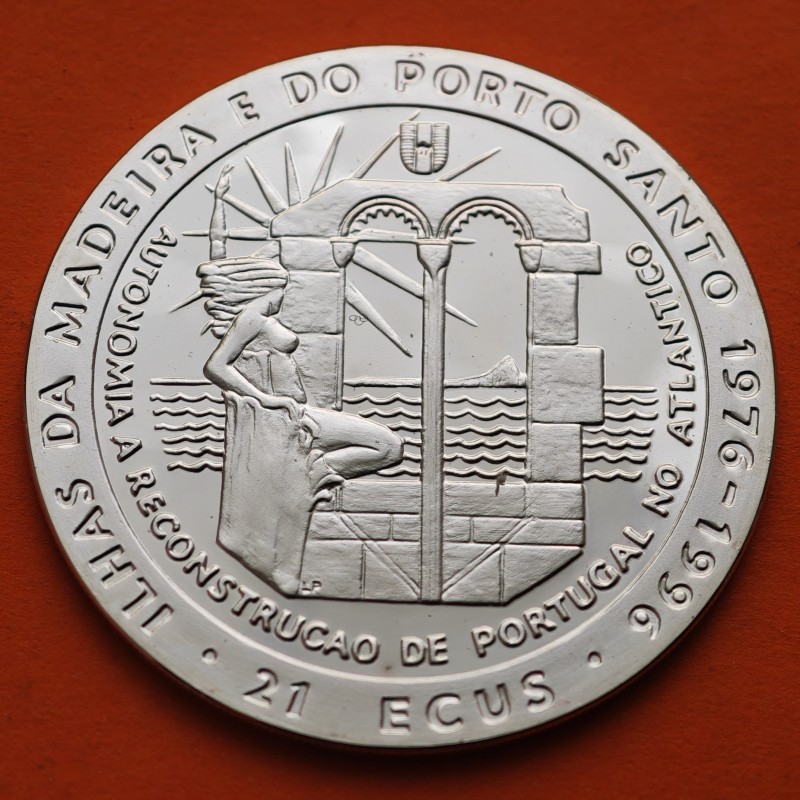 PORTUGAL 100 ESCUDOS 1989 MADEIRA PORTO SANTO 1419 1420 NAO PORTUGUESA KM.647 MONEDA DE PLATA SC