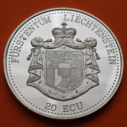@RARA@ LIECHTENSTEIN 20 ECU 1995 O.N.U 50 AÑOS DE ADHESIÓN MONEDA / MEDALLA DE PLATA PROOF ESTUCHE CERTIFICADO