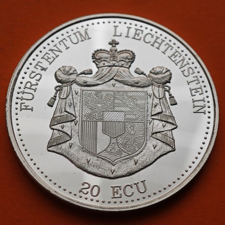 @RARA@ LIECHTENSTEIN 20 ECU 1995 O.N.U 50 AÑOS DE ADHESIÓN MONEDA / MEDALLA DE PLATA PROOF ESTUCHE CERTIFICADO