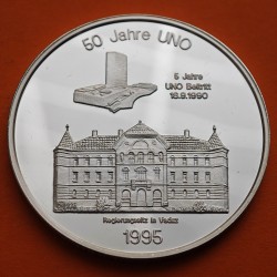 @RARA@ LIECHTENSTEIN 20 ECU 1995 O.N.U 50 AÑOS DE ADHESIÓN MONEDA / MEDALLA DE PLATA PROOF ESTUCHE CERTIFICADO