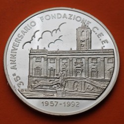 ITALIA ECU 1992 BANCO CENTRAL 35 AÑOS TRATADO DE ROMA MONEDA DE PLATA PROOF Tirada 7500 ESTUCHE y CERTIFICADO
