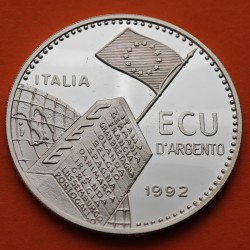 ITALIA ECU 1992 BANCO CENTRAL 35 AÑOS TRATADO DE ROMA MONEDA DE PLATA PROOF Tirada 7500 ESTUCHE y CERTIFICADO