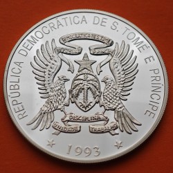 @ESCASA@ SANTO TOME y PRINCIPE 2500 DOBRAS 1993 BARCOS - C.E.E. KM.68 MONEDA DE PLATA PROOF 5 Ecu 1993 ESTUCHE y CERTIFICADO