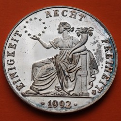 @1 ONZA 999@ ALEMANIA 1 ECU 1992 EUROPA DAMA y MAPA DEUTSCHLAND EINIGKEIT RECHT FREIHEIT MONEDA DE PLATA PROOF + MANCHAS