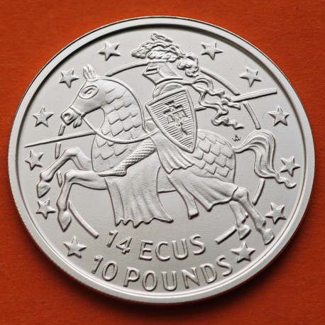 @Tirada 2.500 uds@ GIBRALTAR 14 ECUS 1992 CABALLERO MEDIEVAL A IZQUIERDA KM.89 MONEDA DE PLATA SC Gibraltar 10 Libras 1992