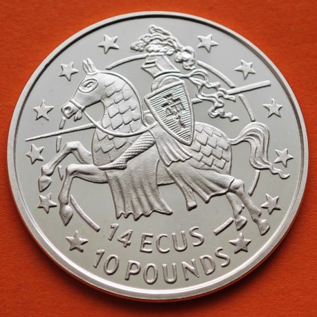 GIBRALTAR 14 ECUS 1991 CABALLERO MEDIEVAL A IZQUIERDA KM.87 MONEDA DE PLATA PROOF Gibraltar 10 Libras 1991