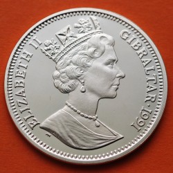 GIBRALTAR 14 ECUS 1991 CABALLERO MEDIEVAL A IZQUIERDA KM.87 MONEDA DE PLATA PROOF Gibraltar 10 Libras 1991