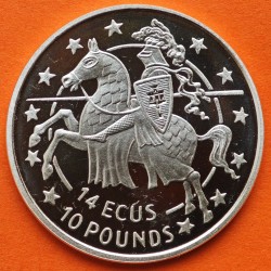 GIBRALTAR 14 ECUS 1991 CABALLERO MEDIEVAL A IZQUIERDA KM.87 MONEDA DE PLATA PROOF Gibraltar 10 Libras 1991