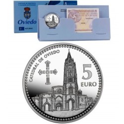 ESPAÑA 5 EUROS 2011 Ciudad de OVIEDO Nº 18 LA CATEDRAL MONEDA DE PLATA ESTUCHE FNMT CAPSULA
