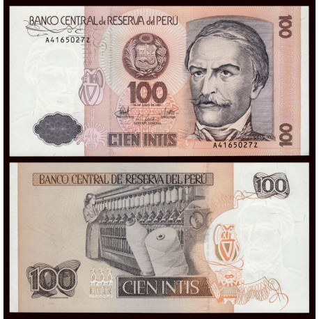 PERU 100 INTIS 1987 RAMON CASTILLA y FABRICA DE HILOS Pick 133 BILLETE SC UNC BANKNOTE