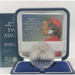 . @RARA + ORO y COLORES@ ITALIA 5 EUROS 2022 DANTE ALIGHIERI EL PURGATORIO MONEDA DE PLATA ESTUCHE