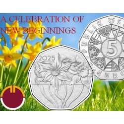. 1 aaaaaaacoin AUSTRIA 5 EUROS 2025 FLOR DE NARCISO Serie MONEDA DE PASCUA PLATA BLISTER SC Osterreich