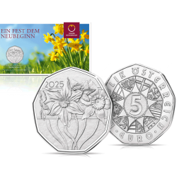 . 1 aaaaaaaaacoin AUSTRIA 5 EUROS 2025 FLOR DE NARCISO Serie MONEDA DE PASCUA PLATA BLISTER SC Osterreich