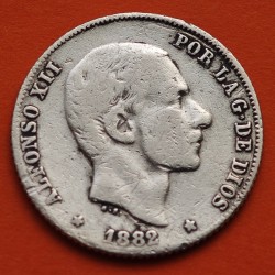 ESPAÑA Rey ALFONSO XII 20 CENTAVOS DE PESO 1882 ISLAS FILIPINAS KM.149 MONEDA DE PLATA MBC Spain colonial coin