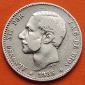 ESPAÑA Rey ALFONSO XII 1 PESETA 1885 * 18 / 86 Tipo PATILLAS MSM KM.686 MONEDA DE PLATA Spain silver R/3