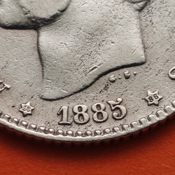 ESPAÑA Rey ALFONSO XII 1 PESETA 1885 * 18 / 86 Tipo PATILLAS MSM KM.686 MONEDA DE PLATA Spain silver R/3