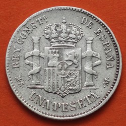 ESPAÑA Rey ALFONSO XII 1 PESETA 1885 * 18 / 86 Tipo PATILLAS MSM KM.686 MONEDA DE PLATA Spain silver R/3