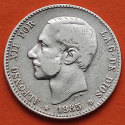 ESPAÑA Rey ALFONSO XII 1 PESETA 1885 * 18 / 86 Tipo PATILLAS MSM KM.686 MONEDA DE PLATA Spain silver R/3