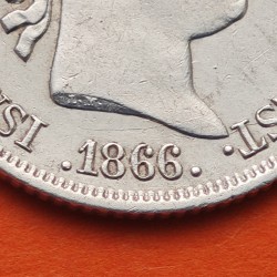 . @RARA@ ESPAÑA Reina ISABEL II 40 CENTIMOS DE ESCUDO 1866 Ceca de SEVILLA KM.628.2 MONEDA DE PLATA Spain