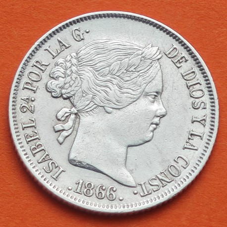 . @RARA@ ESPAÑA Reina ISABEL II 40 CENTIMOS DE ESCUDO 1866 Ceca de SEVILLA KM.628.2 MONEDA DE PLATA Spain