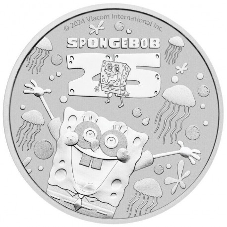 . 1 aaaaaacoin @RARA@ TUVALU 1 DOLAR 2024 BOB ESPONJA 60 Aniversario MONEDA DE PLATA Oz ONZA SpongeBob