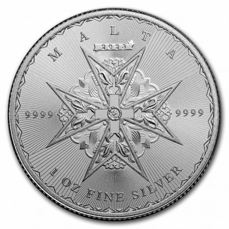 . 1 aaaaaacoin MALTA 5 EUROS 2023 CRUZ DE MALTA Escudo MEDIEVAL MONEDA DE PLATA ONZA Oz CÁPSULA