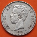 ESPAÑA 5 PESETAS 1871 * 18 75 DEM REY AMADEO I DE SABOYA y ESCUDO KM.666 MONEDA DE PLATA (DURO) Spain silver R/1