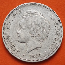 @RARA@ ESPAÑA 5 PESETAS 1893 * 18 -- PGV REY ALFONSO XIII KM.700 MONEDA DE PLATA (DURO) Spain silver R/5