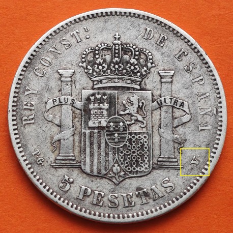 @RARA@ ESPAÑA 5 PESETAS 1893 * 18 -- PGV REY ALFONSO XIII KM.700 MONEDA DE PLATA (DURO) Spain silver R/5