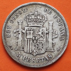 @ESCASA@ ESPAÑA 5 PESETAS 1879 * -- -- EMM REY ALFONSO XII KM.676 MONEDA DE PLATA (DURO) Spain silver R/5