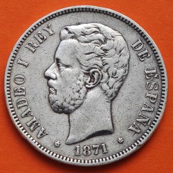 ESPAÑA 5 PESETAS 1871 * 18 71 SDM REY AMADEO I DE SABOYA y ESCUDO KM.666 MONEDA DE PLATA (DURO) Spain silver R/3