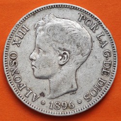 ESPAÑA 5 PESETAS 1896 * 18 96 PGV REY ALFONSO XIII KM.707 MONEDA DE PLATA (DURO) Spain silver R/4