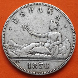 ESPAÑA 5 PESETAS 1870 * -- 70 SNM GOBIERNO PROVISIONAL DAMA SENTADA KM.655 MONEDA DE PLATA (DURO) Spain silver R/5