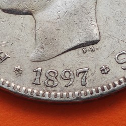 ESPAÑA 5 PESETAS 1897 * 18 97 SGV REY ALFONSO XIII KM.707 MONEDA DE PLATA (DURO) Spain silver R/4