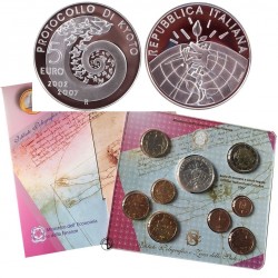ITALIA CARTERA OFICIAL EUROS 2007 SC 1 Céntimo a 2 EUROS + 5 EUROS 2007 KYOTO MONEDA DE PLATA @RARA@ 0,53 ONZAS