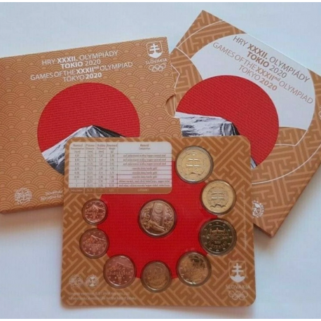ESLOVAQUIA CARTERA OFICIAL EUROS 2020 SC 1+2+5+10+20+50 Centimos + 1 EURO + 2 EUROS 2020 OLIMPIADA DE TOKIO UNC SET KMS Slovakia