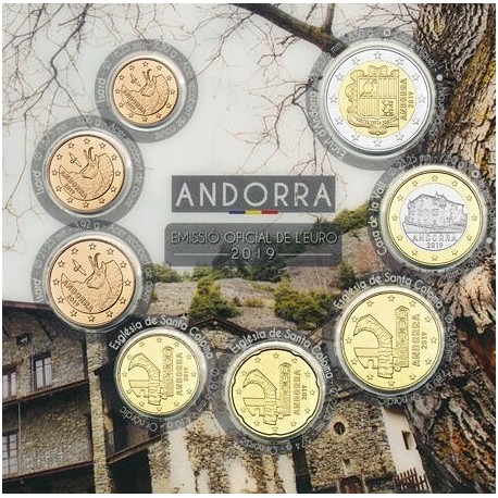.ANDORRA CARTERA OFICIAL EUROS 2019 SET 1+2+5+10+20+50 Centimos + 1 EURO + 2 EUROS 2019 SC 8 MONEDAS