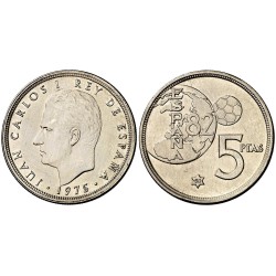 @DURO DEL ERROR - LUJO@ ESPAÑA 5 PESETAS 1975 * 80 MUNDIAL JUAN CARLOS I @RARA@ MONEDA DE NICKEL SIN CIRCULAR