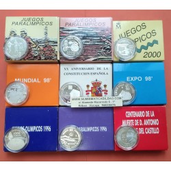 . 9 monedas @SERIE COMPLETA@ ESPAÑA 1000 PESETAS 1995+1996+1997+1998+1999+2000 PLATA ESTUCHE + CERTIFICADO FNMT