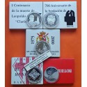 . 5 monedas x ESPAÑA 2000 PESETAS 1995+1999+2000+2001 ONU BARCELONA PROCLAMACION BILBAO CLARIN Estuche 4 ONZAS PLATA PURA