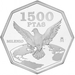 1 moneda NO ESTUCHE x España 1500 PESETAS 2000 MILENIO PALOMA DE LA PAZ PLATA PROOF SI CÁPSULA FNMT