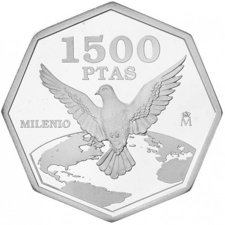 1 moneda NO ESTUCHE x España 1500 PESETAS 2000 MILENIO PALOMA DE LA PAZ PLATA PROOF SI CÁPSULA FNMT
