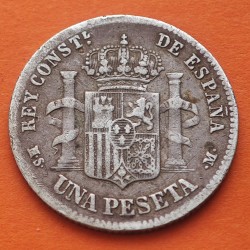 ESPAÑA Rey ALFONSO XII 1 PESETA 1883 * -- 83 MSM REY y ESCUDO KM.686 MONEDA DE PLATA @ESCASA@ Spain silver R/1